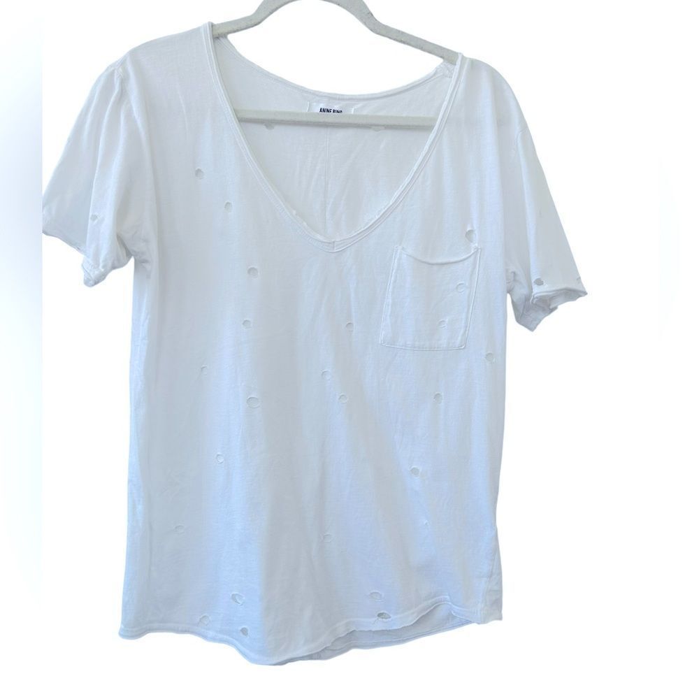 Anine Bing Distressed V-neck Short Sleeve Shirt T-shirt
